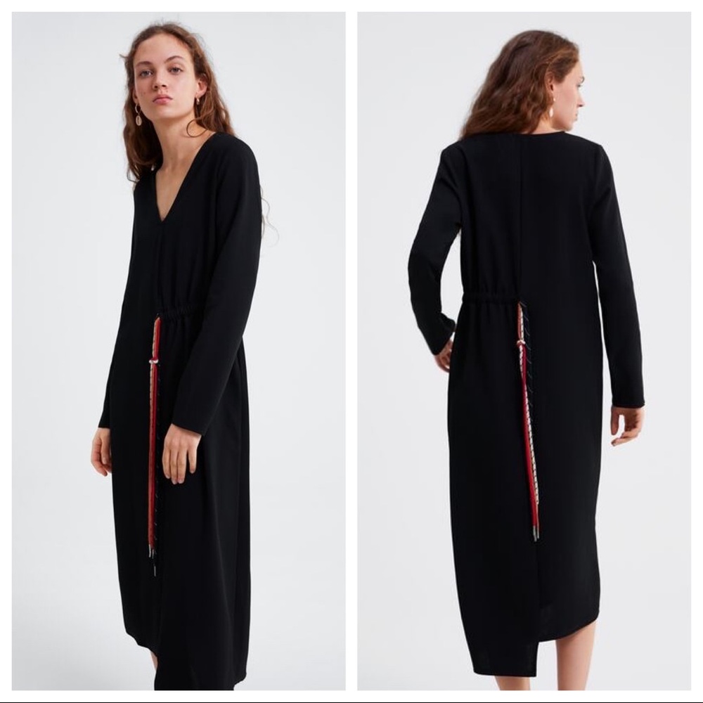 NWT. Zara Black V-neck Dress. Size S, M.